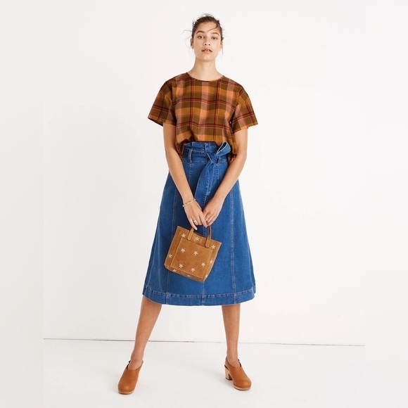 Madewell Boxy Button-Back Top in Plaid - Picture 1 of 10